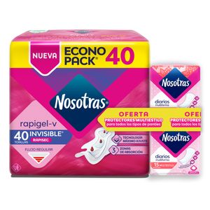 Toallas Higiénicas Nosotras Invisible Rapigel x 40und + 30 Protectores Multiestilo